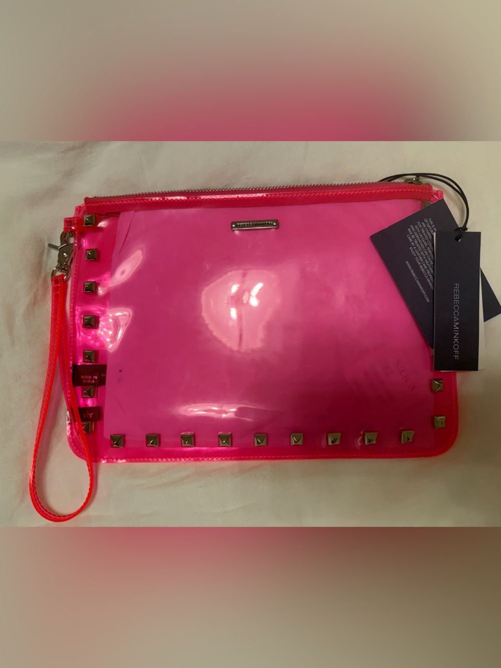 Rebecca Minkoff Hot Pink Vinyl Studded Wristlet NWT